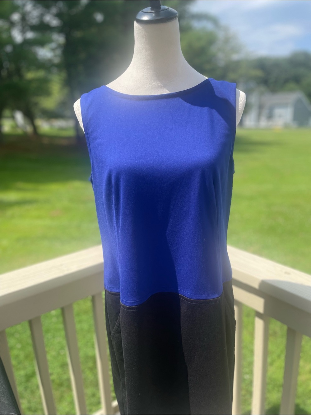LOFT Sleeveless Colorblock Midi Dress in Blue and Black